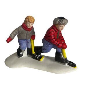 LeMax Christmas Village Hockey Players Skate Pond Hand-Painted Figurines